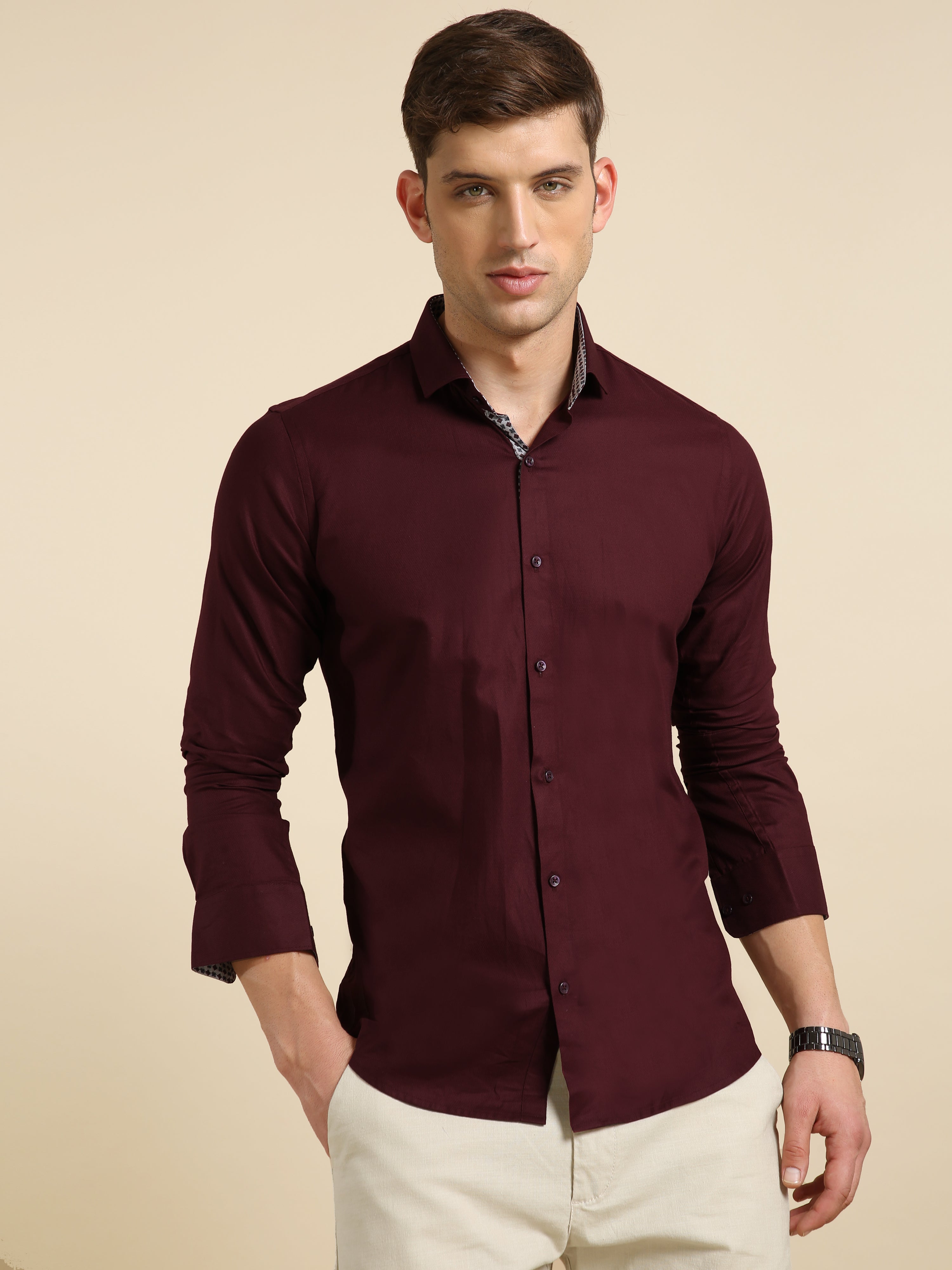 Luxe Collection Bespoke Maroon Shirt – Modaman - Main Image