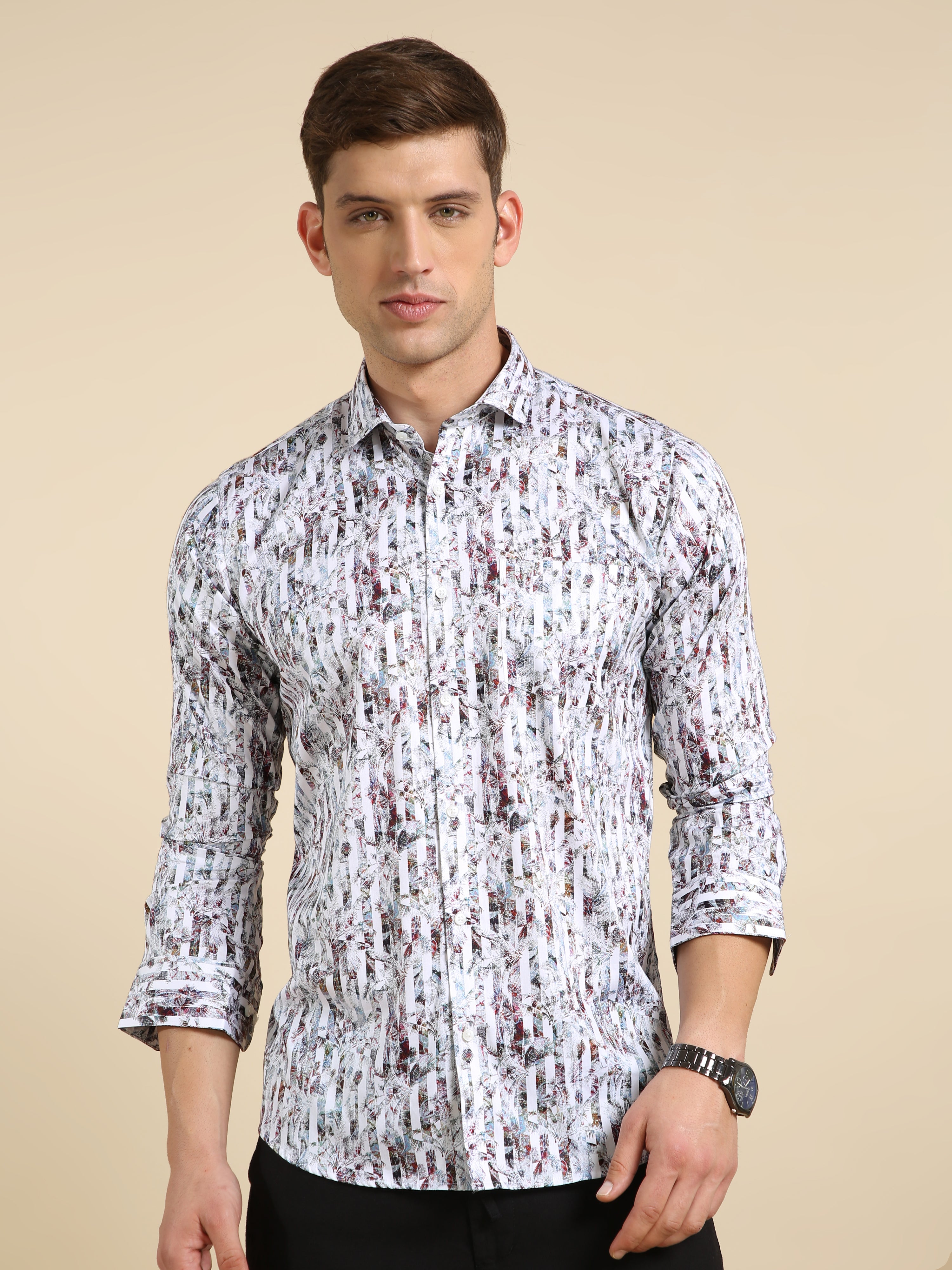 Premium Muslin Pink Regular Length Straight Hem Digital Print Shirt