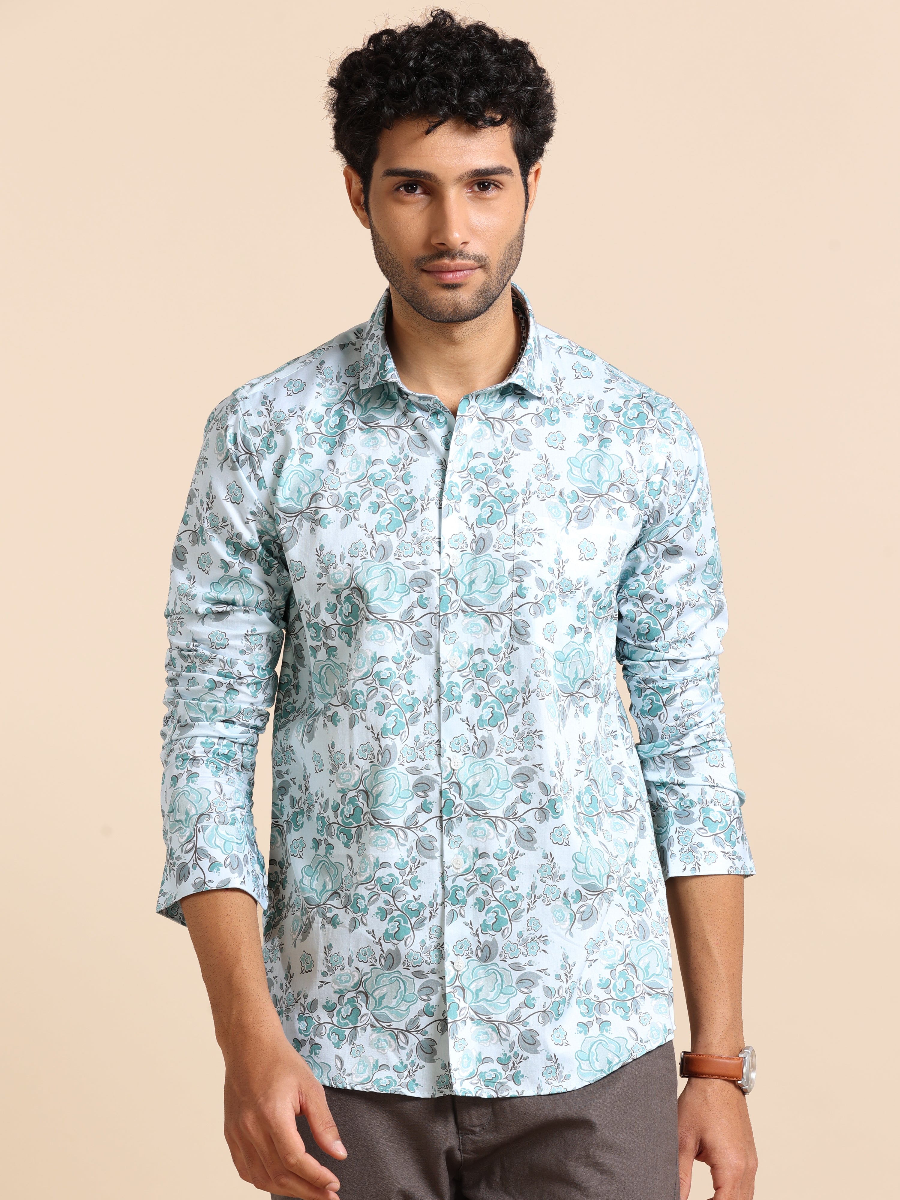 Turquoise Floral Print shirt – Modaman