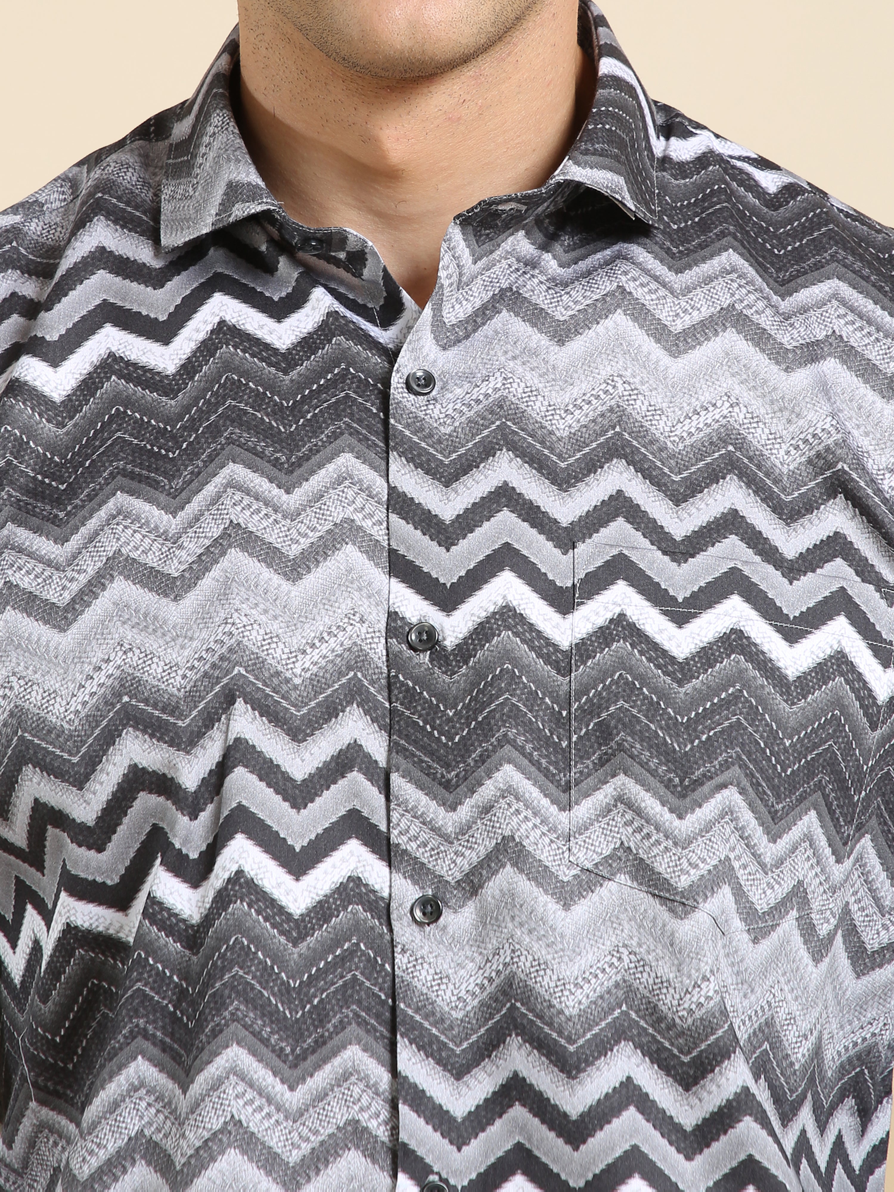 Grey Herringbone Pattern Formal Shirt – Brumano